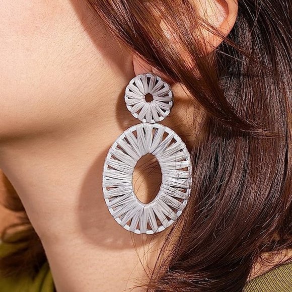 Statement Raffia Earrings Boho Drop Dangle Earrings for Women Handmade F… - Picture 5 of 12